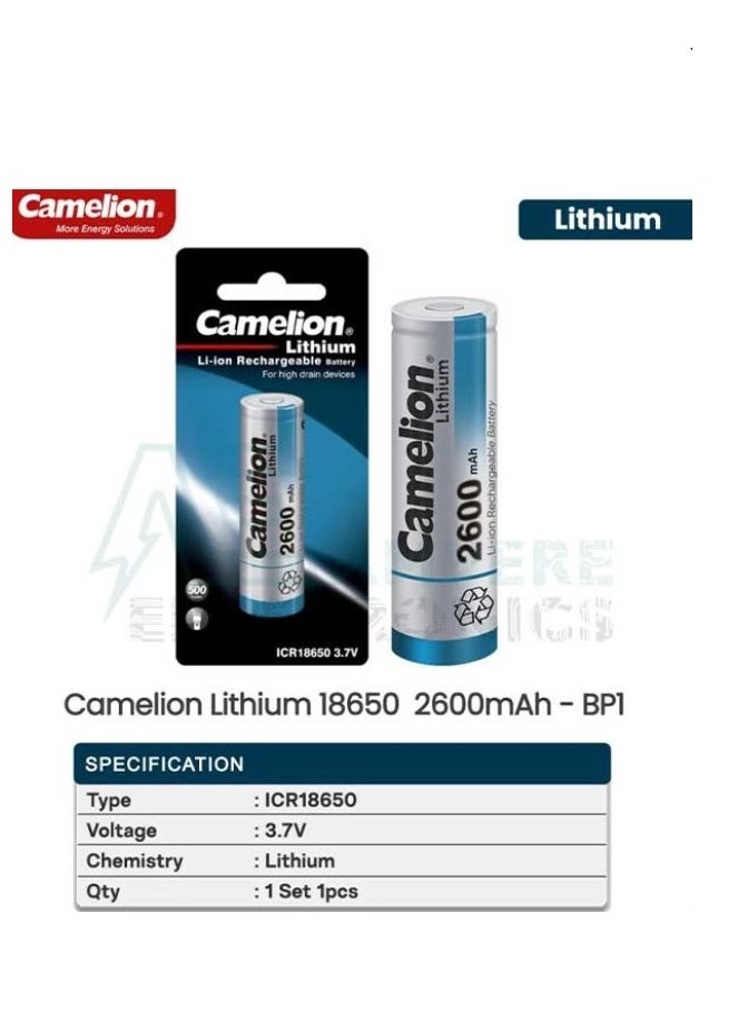 Camelion 5 PIECES AA Rechargeable Lithium-Ion Battery 2600mAh ICR18650F-26 Flatbed Flatbed for Cameras, Toys, Flashlights, Industrial Devices and More 3.7V  - Image 4