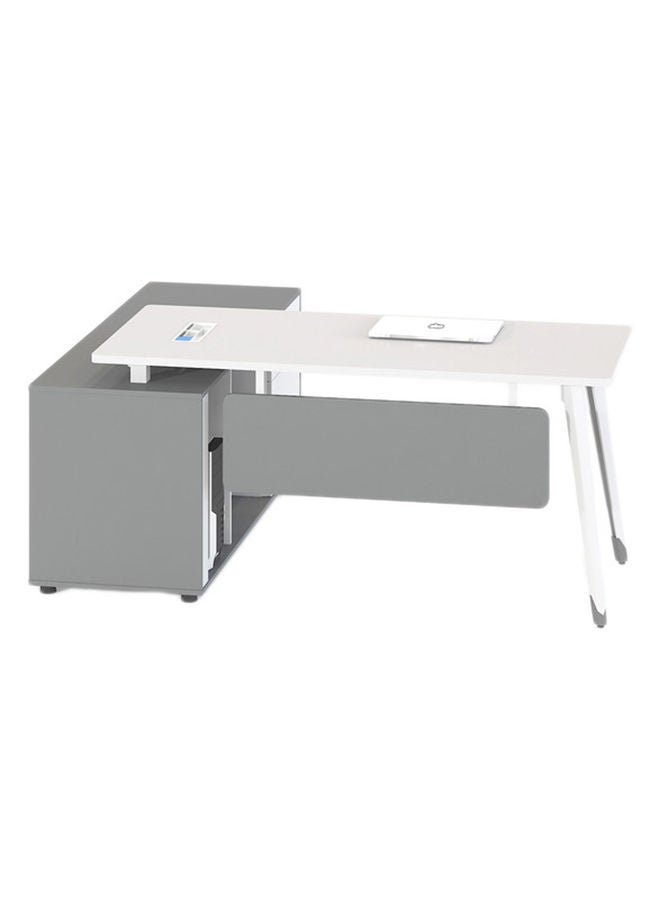 Neo Front L- shape MDF Office Desk Single Seater Executive Desk office table with Side Drawer White and Grey 2m - Image 2