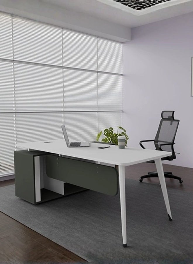 Neo Front L- shape MDF Office Desk Single Seater Executive Desk office table with Side Drawer White and Grey 2m - Image 4