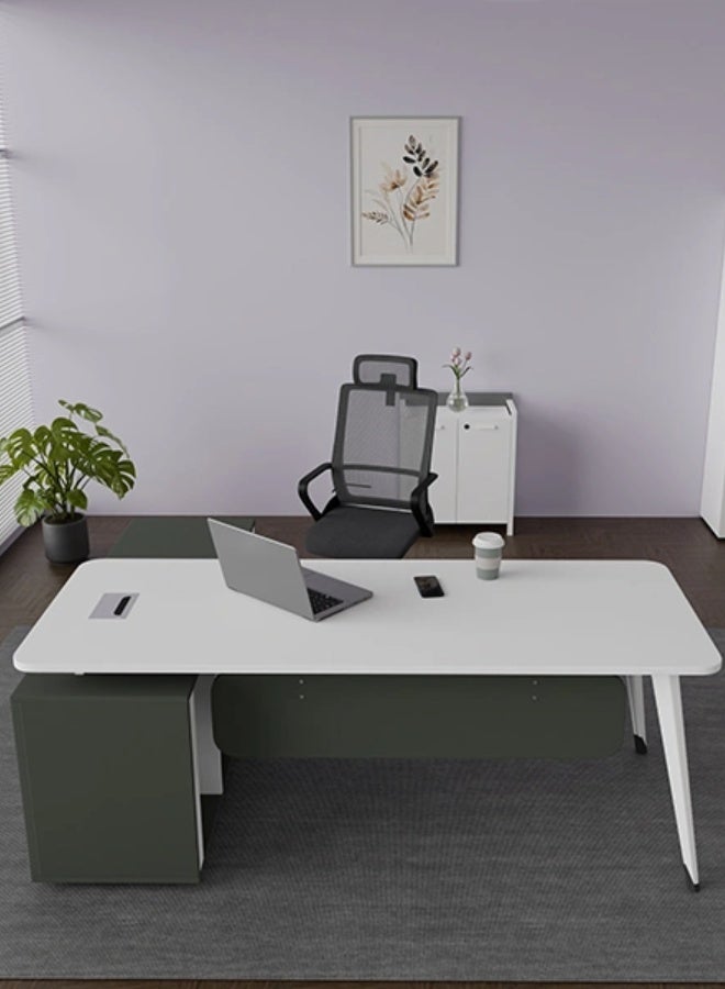 Neo Front L- shape MDF Office Desk Single Seater Executive Desk office table with Side Drawer White and Grey 2m - Image 5