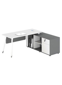 Neo Front Wooden Office Desk Single Seater Executive Desk office table with Side Drawer White and Grey 2m  - Image 2
