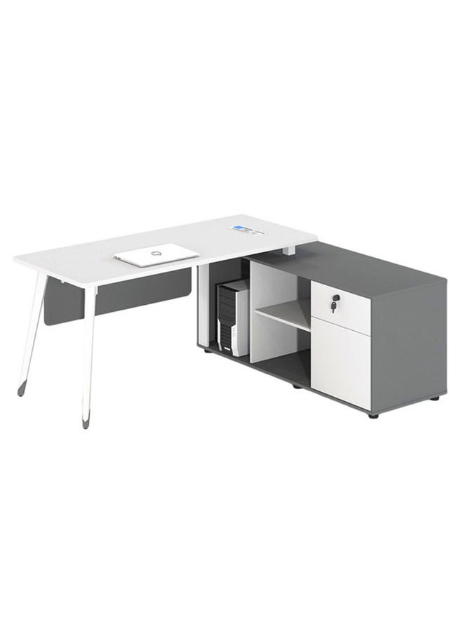 Neo Front - Wooden Office Desk Single Seater Executive Desk office table with Side Drawer White and Grey 2m - Image 1