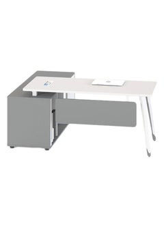 Neo Front Wooden Office Desk Single Seater Executive Desk office table with Side Drawer White and Grey 2m  - Image 1