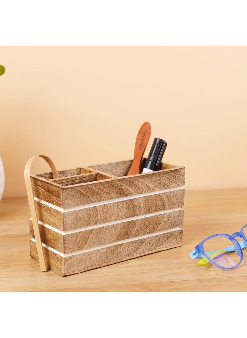 Hashcart Hashcart Wood Pen Holder for Desk Makeup Brushes Holder Pencil Holders Pen Cup  Multi Purpose Use Pot Desk Organizer  3 Compartment Caddy for Home and Office  - Image 1