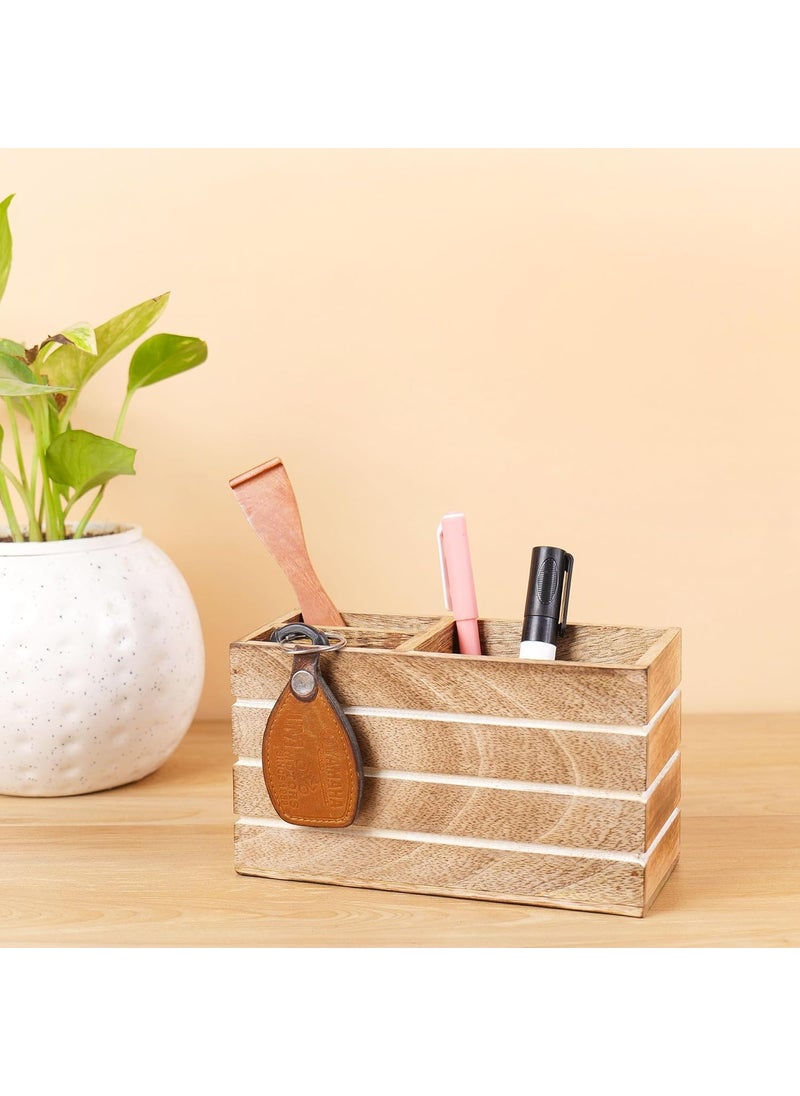 Hashcart Hashcart Wood Pen Holder for Desk Makeup Brushes Holder Pencil Holders Pen Cup  Multi Purpose Use Pot Desk Organizer  3 Compartment Caddy for Home and Office  - Image 2