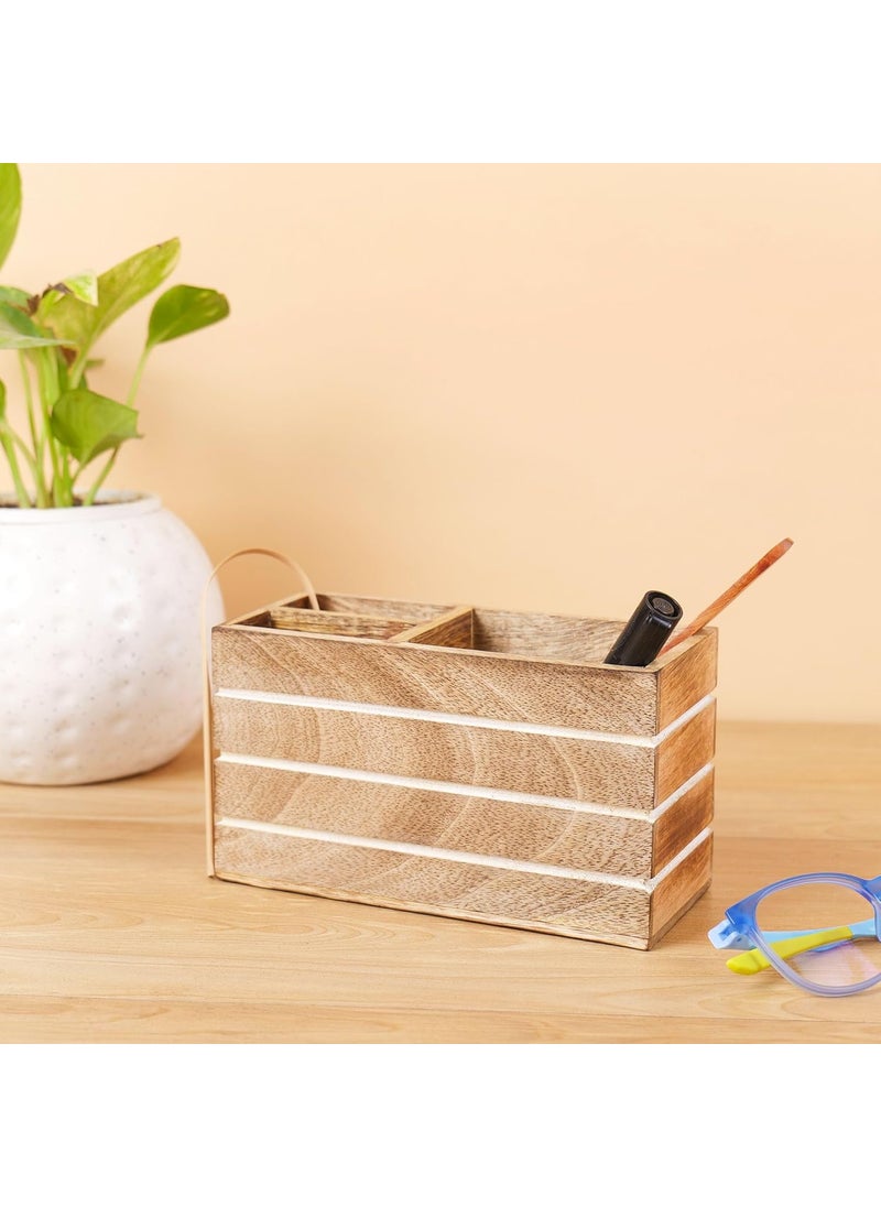 Hashcart Hashcart Wood Pen Holder for Desk Makeup Brushes Holder Pencil Holders Pen Cup  Multi Purpose Use Pot Desk Organizer  3 Compartment Caddy for Home and Office  - Image 5