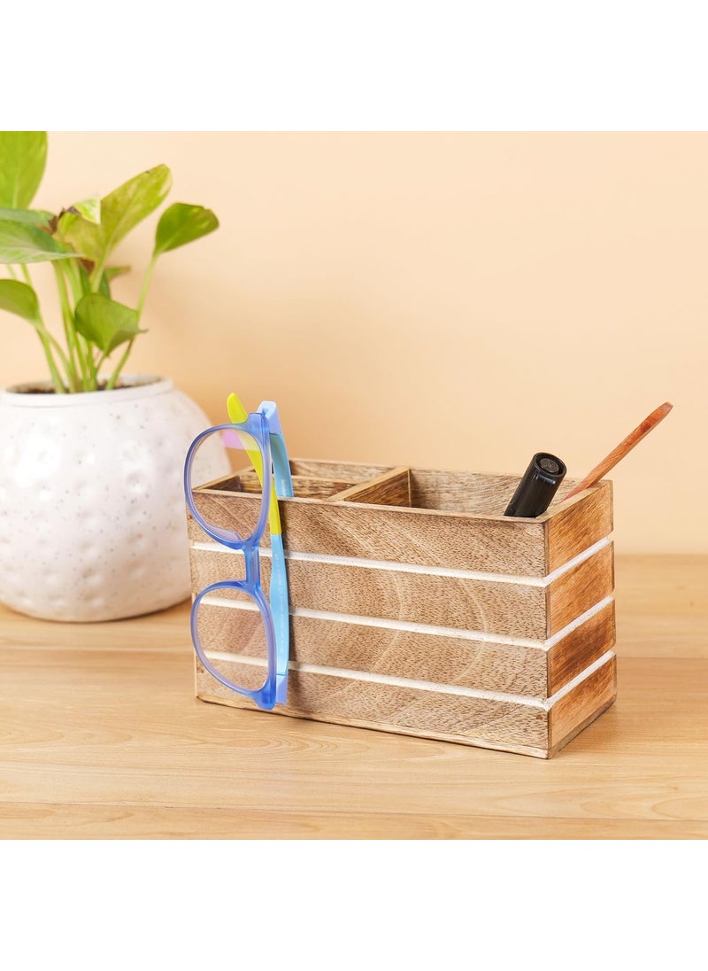 Hashcart Hashcart Wood Pen Holder for Desk Makeup Brushes Holder Pencil Holders Pen Cup  Multi Purpose Use Pot Desk Organizer  3 Compartment Caddy for Home and Office  - Image 3