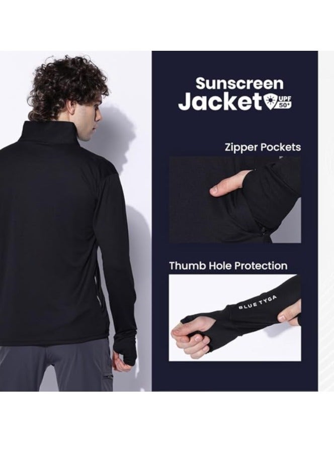 BLUE TYGA Men's Long Sleeve Nylon Sunscreen Jacket – Lightweight Sports, Travel, Gym, Running, Trekking Jacket with Zipper Closure – Casual Summer & Winter Wear  - Image 4