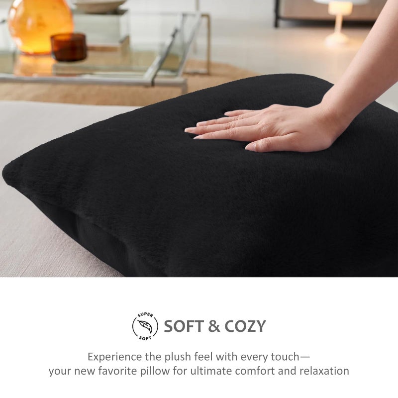 Pallene Faux Fur Plush Throw Pillow Covers 20x20 Set of 2, Luxury Soft Fluffy Cozy Decorative Pillow Covers for Sofa, Couch, Living Room, Black - Image 4