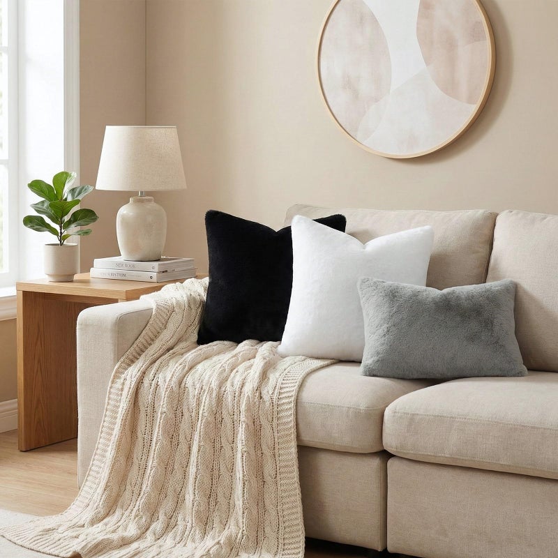 Pallene Faux Fur Plush Throw Pillow Covers 20x20 Set of 2, Luxury Soft Fluffy Cozy Decorative Pillow Covers for Sofa, Couch, Living Room, Black - Image 5
