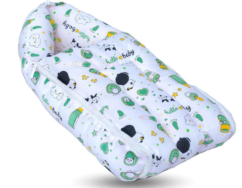 Infans Mini Baby Bed, Sleeping Bag & Carry Nest Cotton|3 in 1 Convertible Portable Bassinet-Nest|Unisex New Born Sleeping Bed for 0-6 Months (Panda Green) - Image 1