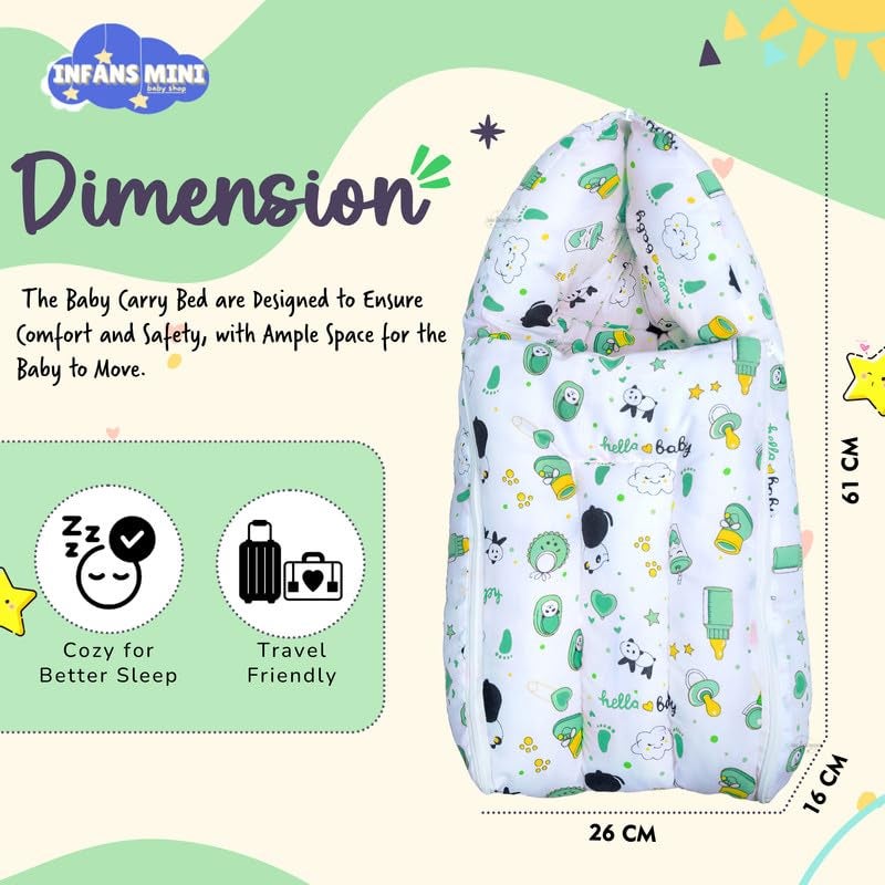 Infans Mini Baby Bed, Sleeping Bag & Carry Nest Cotton|3 in 1 Convertible Portable Bassinet-Nest|Unisex New Born Sleeping Bed for 0-6 Months (Panda Green) - Image 4