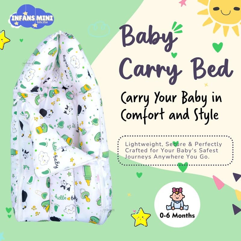 Infans Mini Baby Bed, Sleeping Bag & Carry Nest Cotton|3 in 1 Convertible Portable Bassinet-Nest|Unisex New Born Sleeping Bed for 0-6 Months (Panda Green) - Image 2