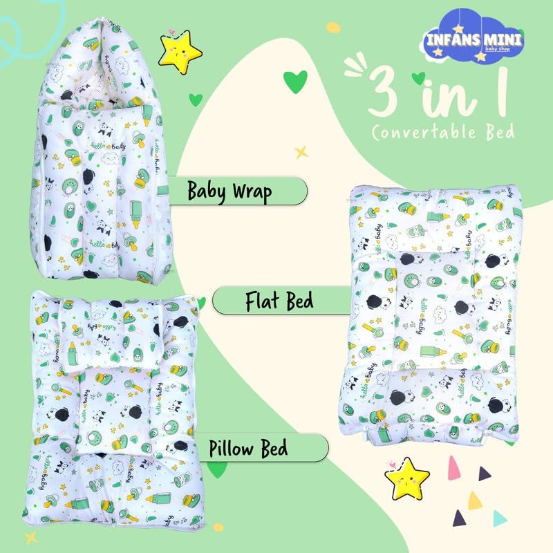 Infans Mini Baby Bed, Sleeping Bag & Carry Nest Cotton|3 in 1 Convertible Portable Bassinet-Nest|Unisex New Born Sleeping Bed for 0-6 Months (Panda Green) - Image 5