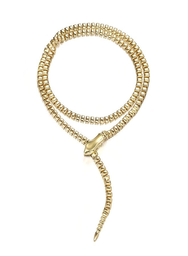 FANZE Gold Snake Necklace for Women,Medusa Serpent Long Necklace Adjustable Punk Jewelry Gift for Halloween Costume - Image 1
