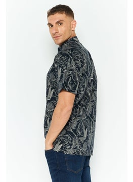 CROSSHATCH Men Regular Fit Allover Print Short Sleeve Casual Shirts, Navy Combo  - Image 3