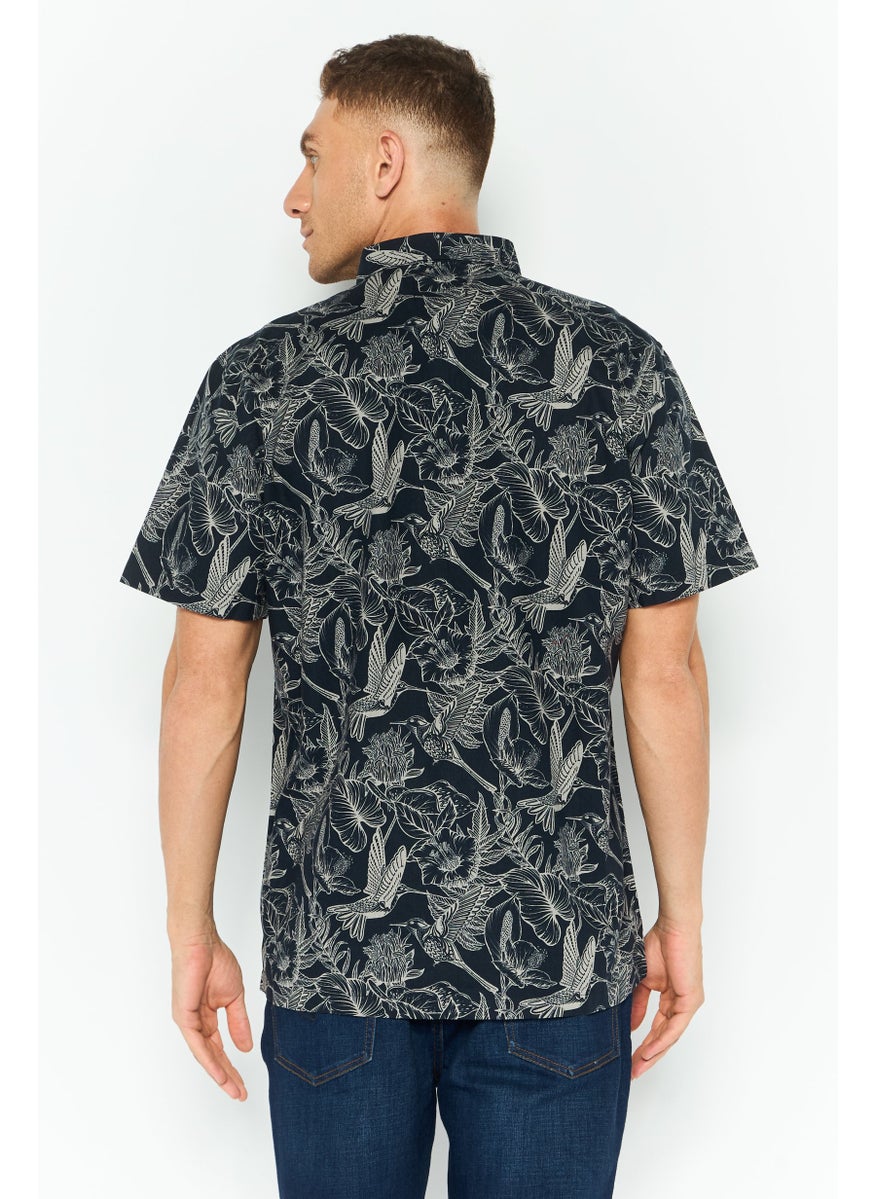 CROSSHATCH Men Regular Fit Allover Print Short Sleeve Casual Shirts, Navy Combo  - Image 2