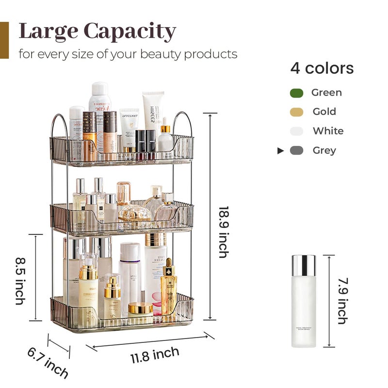Aveniee Bathroom Counter Organizer  3 Tier Perfume Skin Care Countertop Storage Shelf  Vanity Makeup Tray For Cosmetic Skincare Lotion Grey - Image 3