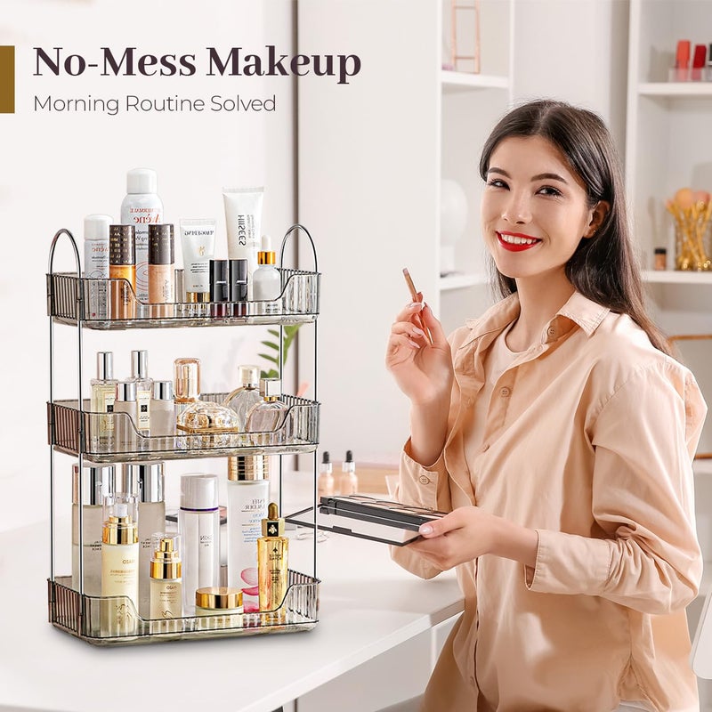 Aveniee Bathroom Counter Organizer  3 Tier Perfume Skin Care Countertop Storage Shelf  Vanity Makeup Tray For Cosmetic Skincare Lotion Grey - Image 2