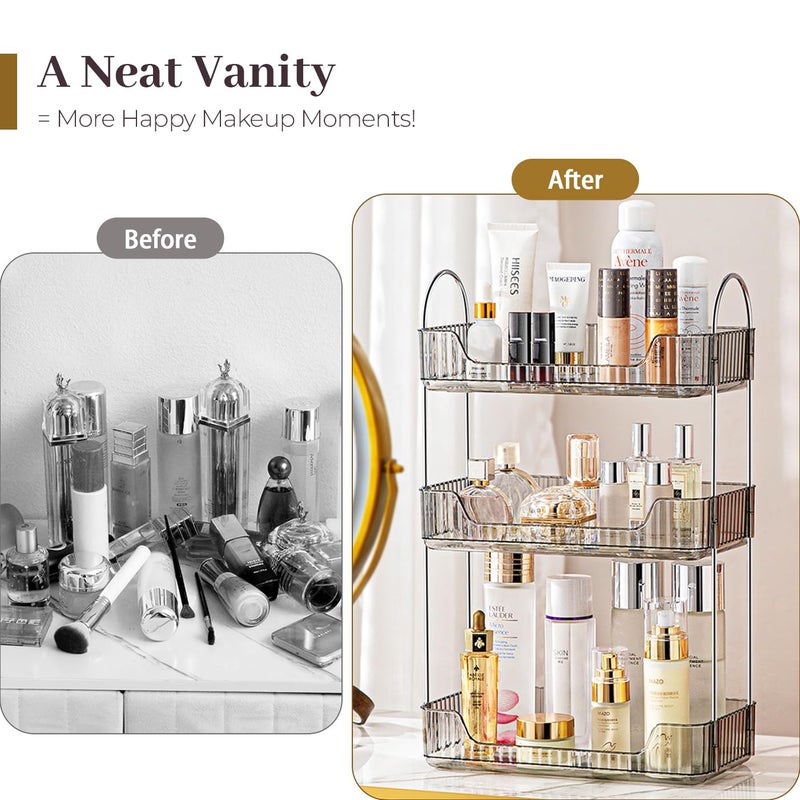 Aveniee Bathroom Counter Organizer  3 Tier Perfume Skin Care Countertop Storage Shelf  Vanity Makeup Tray For Cosmetic Skincare Lotion Grey - Image 5