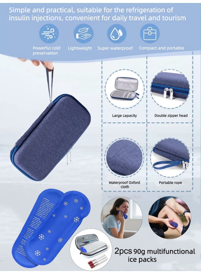 Loucky Insulin Cooler Travel Case with 2 Ice Bag, Portable Diabetic Carrying Cooler Medicine Bag for Insulin Pens Syringe Needle, Keeps Insulin Pens Cool for Long Hours, Diabetic Supplies Organizer (Blue) - Image 3