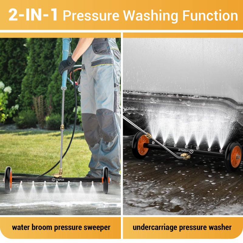 VIGRUE 2-in-1 undercarriage Pressure Washer Attachment,24 Inch Pressure Washer Water Broom with 7 Nozzles,Under Car Washer Cleaner with 3 Pieces Extension Wand,4000 PSI,Orange - Image 5