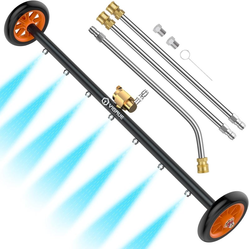 VIGRUE 2-in-1 undercarriage Pressure Washer Attachment,24 Inch Pressure Washer Water Broom with 7 Nozzles,Under Car Washer Cleaner with 3 Pieces Extension Wand,4000 PSI,Orange - Image 1