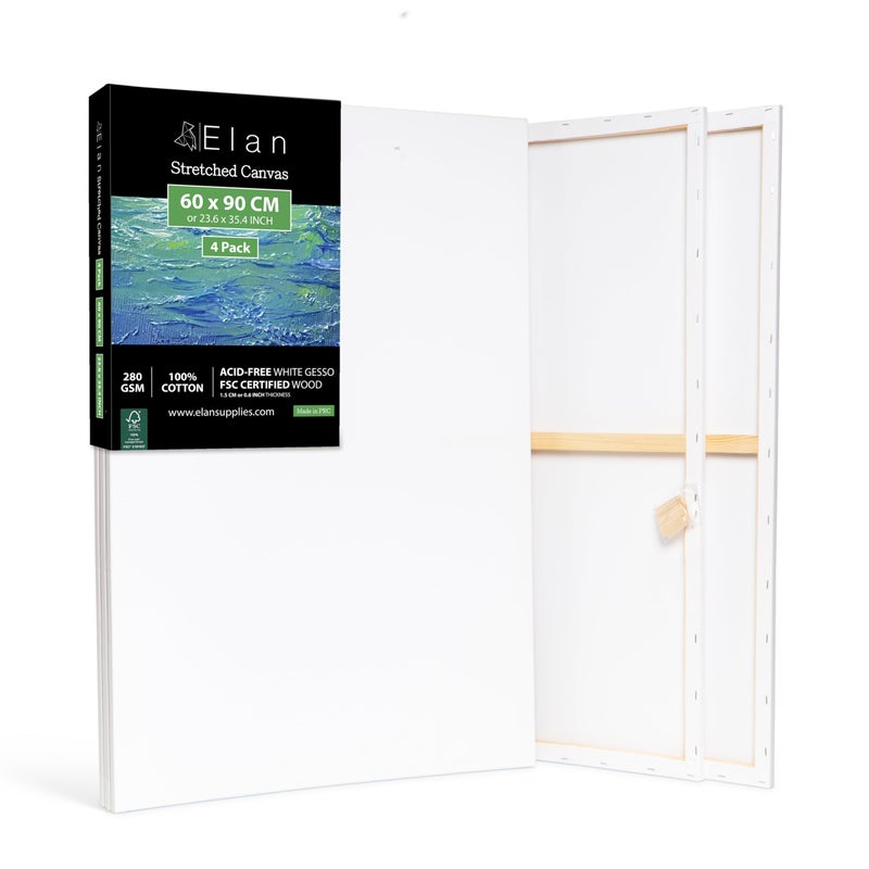 لوحات إيلان الممتدة 60x90 سم 4 عبوات قماش كبير للرسم 280 جرام/متر مربع ثلاثي التمهيد قماش A1 للرسم 60x90 سم لوحات فنية كبيرة