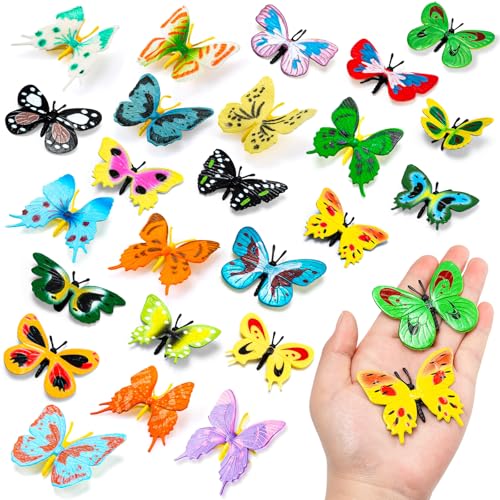KVCSYAW 24 PCS Plastic Butterflies Toy Butterfly Action Figures Art Toys 24 Styles Colorful Lifelike Interactive Butterfly Decoration for Kindergarten School Education and Animal Themed Party Decor - Image 1