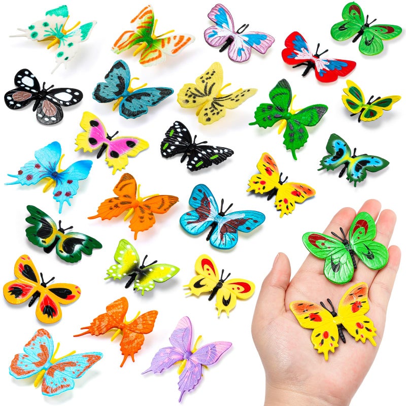 KVCSYAW 24 PCS Plastic Butterflies Toy Butterfly Action Figures Art Toys 24 Styles Colorful Lifelike Interactive Butterfly Decoration for Kindergarten School Education and Animal Themed Party Decor - Image 3