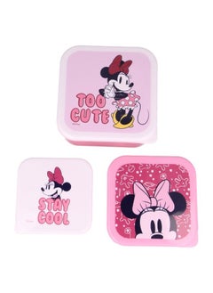 Disney 3 Piece Nesting Snack Boxes Set Minnie Stay Cool BPA Free Containers Space Saving and Portable Storage Snack Box  - Image 1