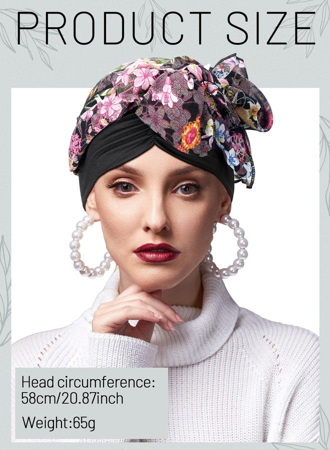 Fourluoo 4 Pcs Chemo Headwear for Women, Cancer Chemo Head Wraps Turbans for Women Patients Breast Cancer Month Gifts (Dark) - Image 3