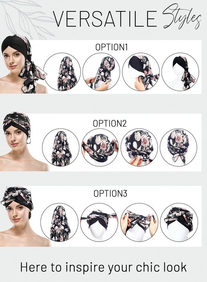 Fourluoo 4 Pcs Chemo Headwear for Women, Cancer Chemo Head Wraps Turbans for Women Patients Breast Cancer Month Gifts (Dark) - Image 4