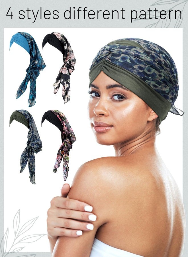 Fourluoo 4 Pcs Chemo Headwear for Women, Cancer Chemo Head Wraps Turbans for Women Patients Breast Cancer Month Gifts (Dark) - Image 2