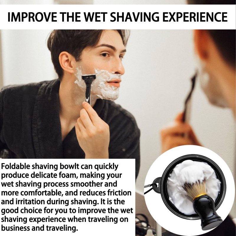 Travel Shaving Bowl 17.5cm Diameter Silicone Collapsible Design - Creates Rich Lather Quickly Lightweight Portable Shave Cup with Carabiner - Odor-Resistant Easy Clean Lathering Bowl for Travel Dopp K - Image 4