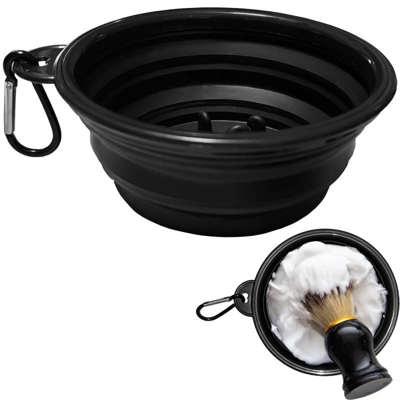 Travel Shaving Bowl 17.5cm Diameter Silicone Collapsible Design - Creates Rich Lather Quickly Lightweight Portable Shave Cup with Carabiner - Odor-Resistant Easy Clean Lathering Bowl for Travel Dopp K - Image 1