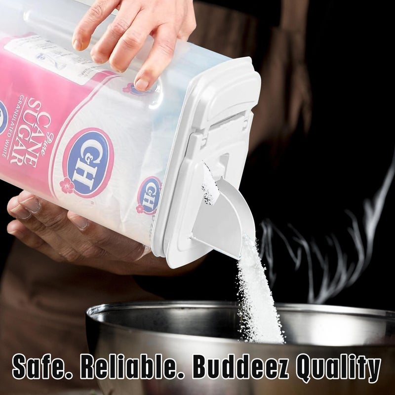Buddeez Large Food Storage Container - 3.75 Quart Sugar Buddy, All Purpose Clear Kitchen Organization and Storage - Sugar, Flour, Cereal, Rice Dispenser, EZ Pour Spout & Easy Grip Handle (White Lid) - Image 2