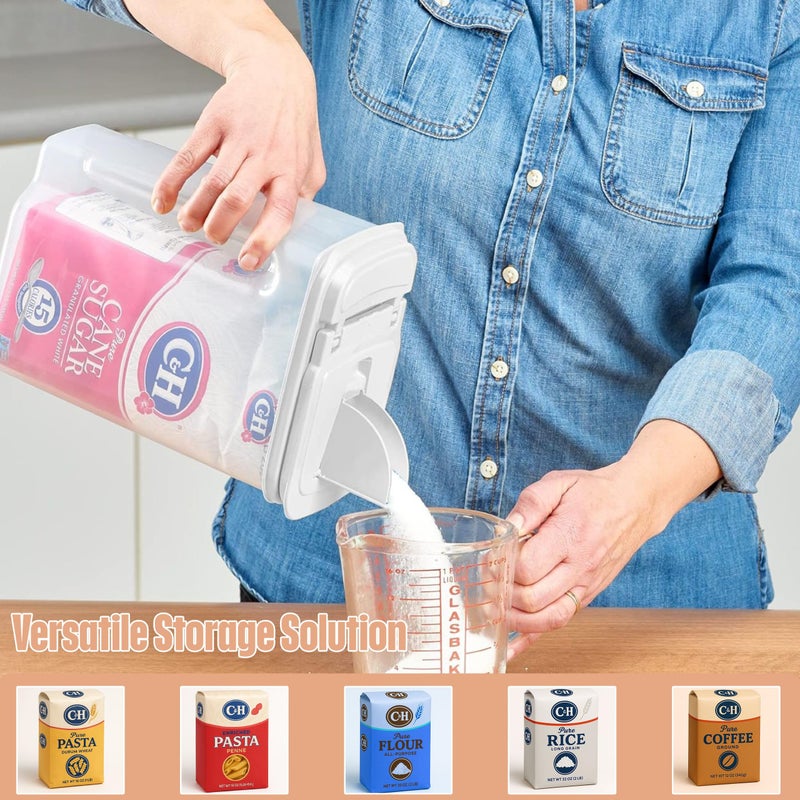 Buddeez Large Food Storage Container - 3.75 Quart Sugar Buddy, All Purpose Clear Kitchen Organization and Storage - Sugar, Flour, Cereal, Rice Dispenser, EZ Pour Spout & Easy Grip Handle (White Lid) - Image 3