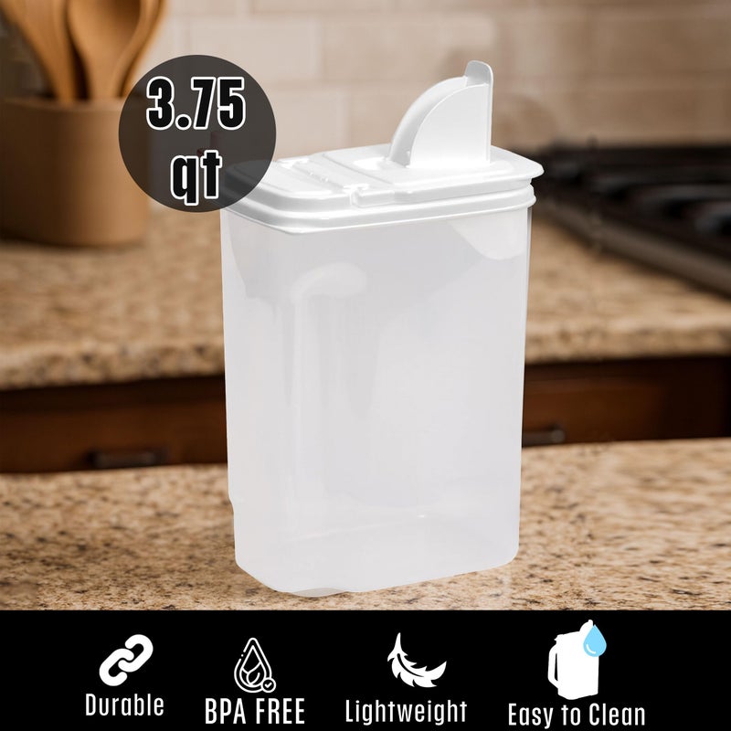 Buddeez Large Food Storage Container - 3.75 Quart Sugar Buddy, All Purpose Clear Kitchen Organization and Storage - Sugar, Flour, Cereal, Rice Dispenser, EZ Pour Spout & Easy Grip Handle (White Lid) - Image 5