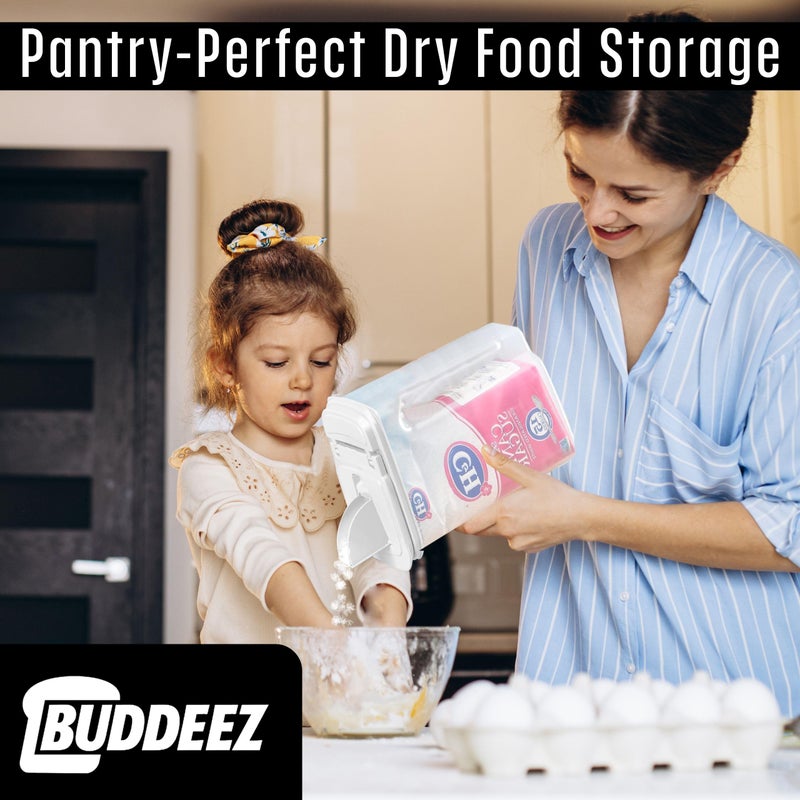 Buddeez Large Food Storage Container - 3.75 Quart Sugar Buddy, All Purpose Clear Kitchen Organization and Storage - Sugar, Flour, Cereal, Rice Dispenser, EZ Pour Spout & Easy Grip Handle (White Lid) - Image 4