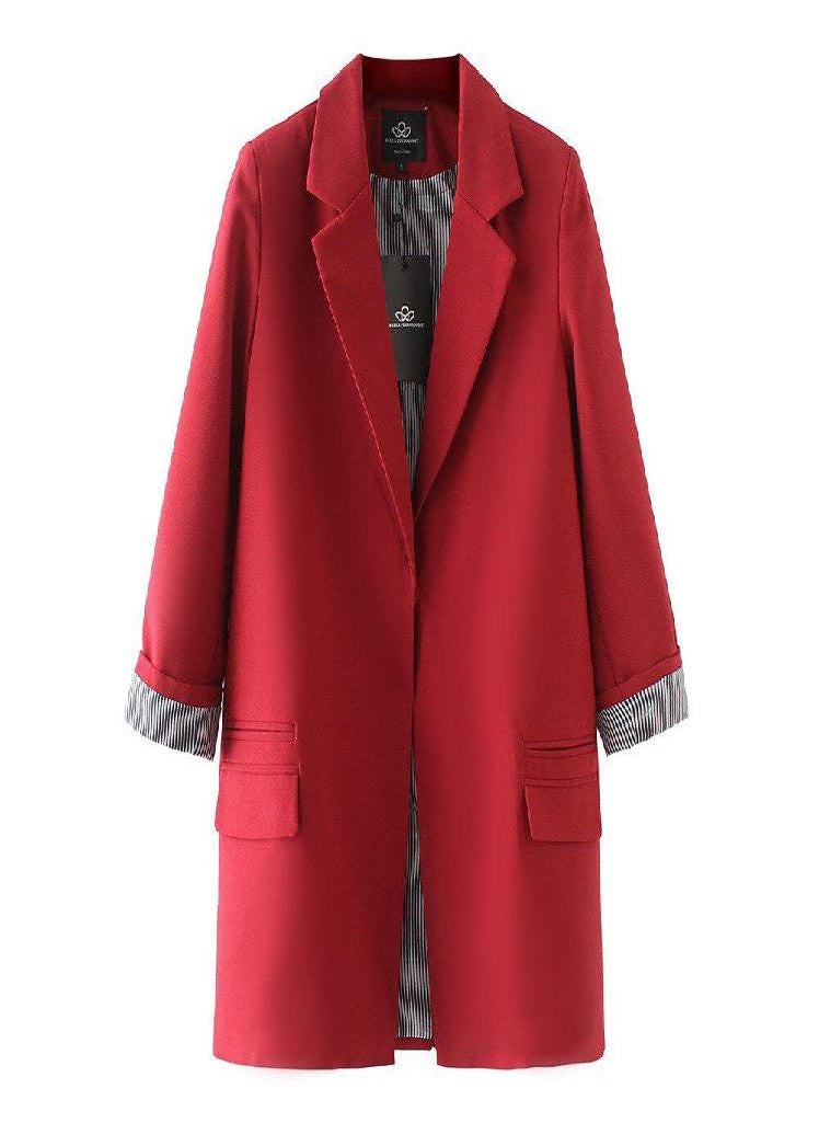 Eckek - Spring Autumn Women Plus Size Long Jacket Double Pockets Long Jacket Coat Outwears Woman Fashion Blazer - Image 1