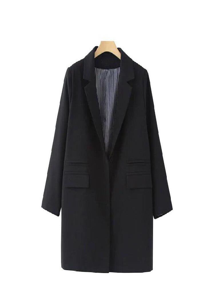 Eckek - Spring Autumn Women Plus Size Long Jacket Double Pockets Long Jacket Coat Outwears Woman Fashion Blazer - Image 1