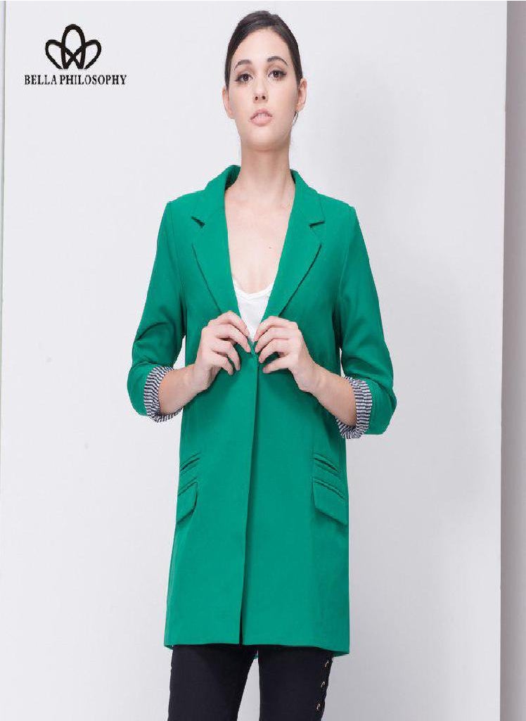 Eckek - Spring Autumn Women Plus Size Long Jacket Double Pockets Long Jacket Coat Outwears Woman Fashion Blazer - Image 1