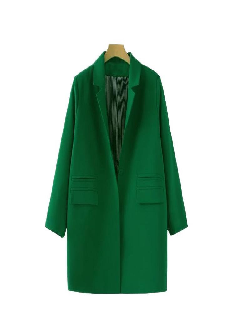 Eckek - Spring Autumn Women Plus Size Long Jacket Double Pockets Long Jacket Coat Outwears Woman Fashion Blazer - Image 1