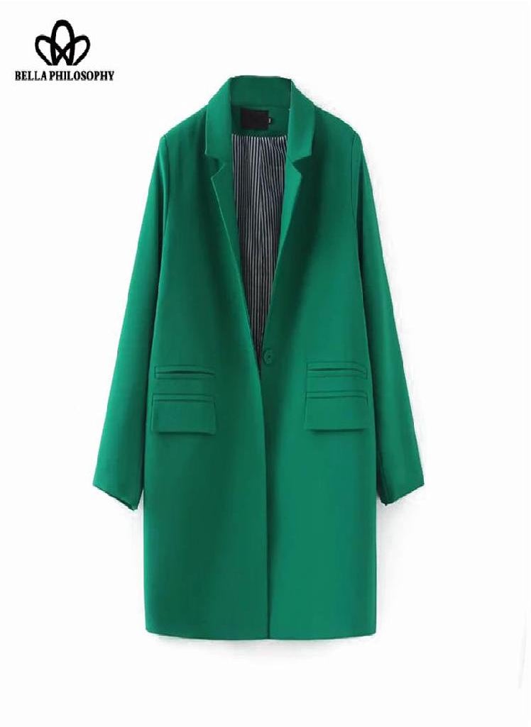 Eckek - Spring Autumn Women Plus Size Long Jacket Double Pockets Long Jacket Coat Outwears Woman Fashion Blazer - Image 1