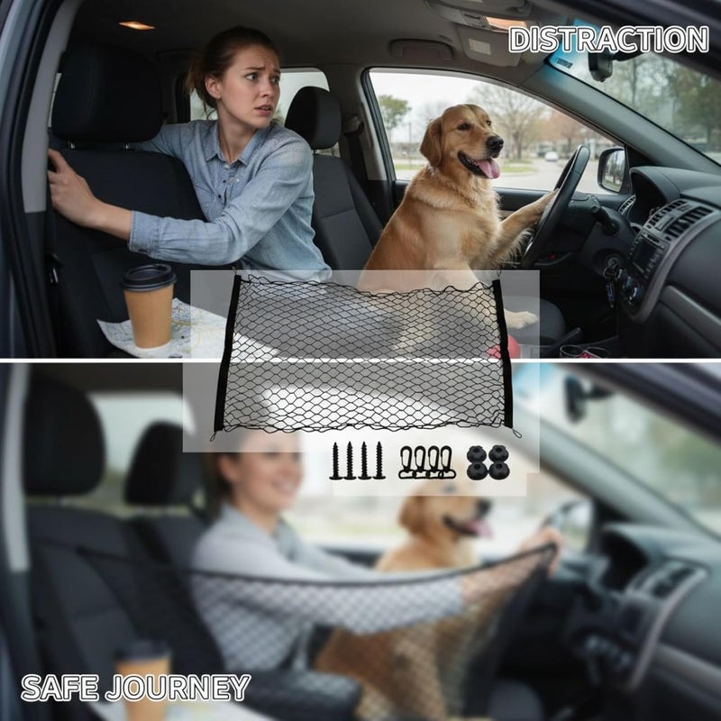 Mesh Cargo Net Pet Barrier for Auto, 43.3 x 23.6 in Pet Safety Driving Car Divider Dogs Gate, Polyester Car Dog Barrier with Hook - Image 2