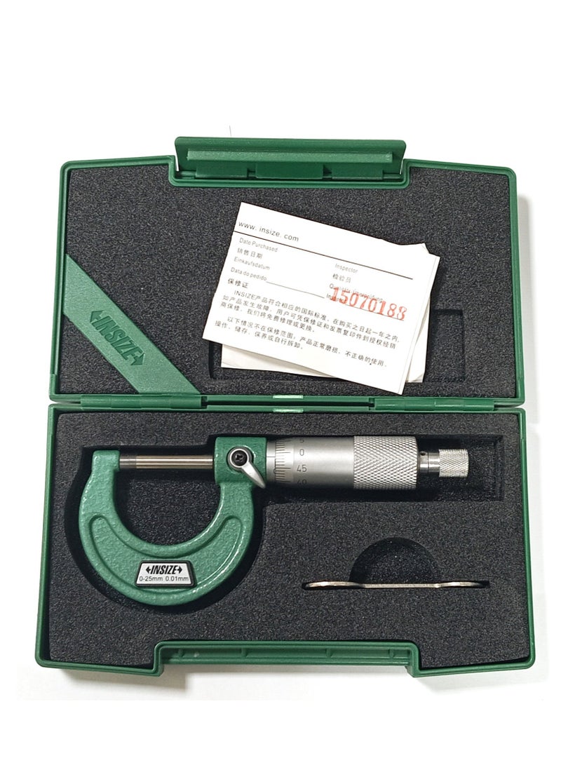 INSIZE Outside Micrometer 0–25mm x 0.01mm – Precision Mechanical Measuring Tool with Storage Case - Image 1