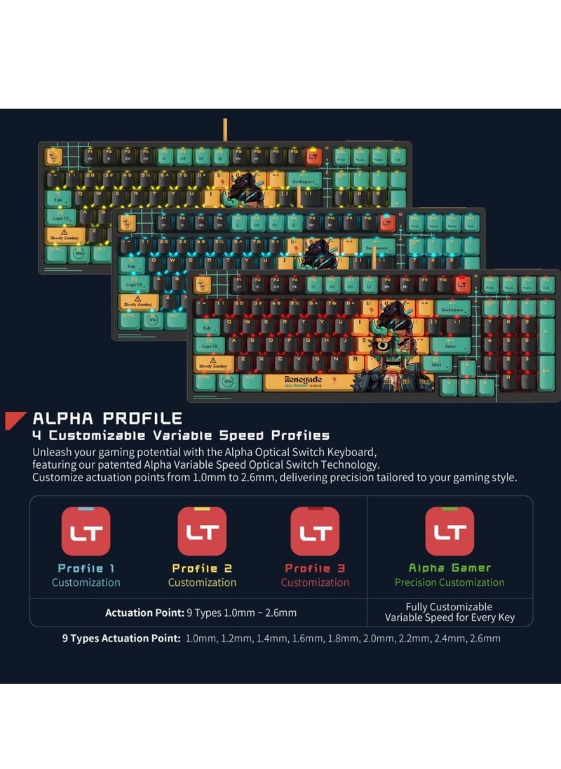 Bloody - Alpha Optical Switch Performance Gaming Keyboard AT98, Adjustable Actuation Point, Gaming PBT Keycaps, 7 RGB Backlit Effects, Stealth Quiet Typing, Renegade Design - Image 1