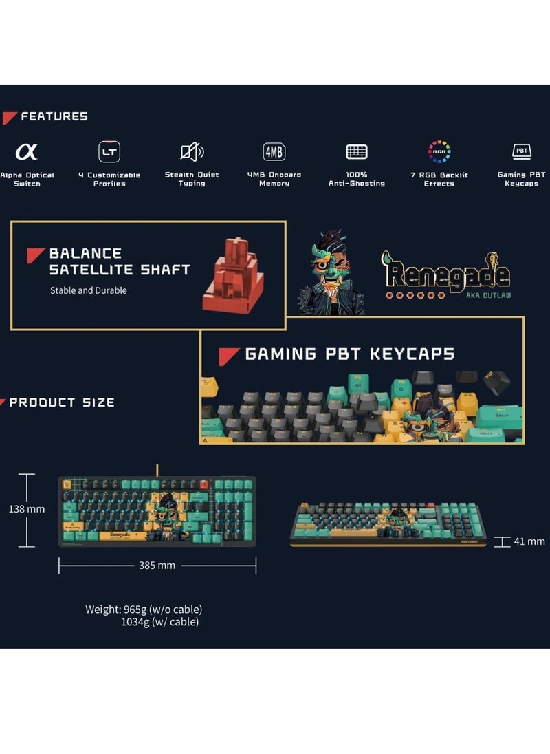 Bloody - Alpha Optical Switch Performance Gaming Keyboard AT98, Adjustable Actuation Point, Gaming PBT Keycaps, 7 RGB Backlit Effects, Stealth Quiet Typing, Renegade Design - Image 1
