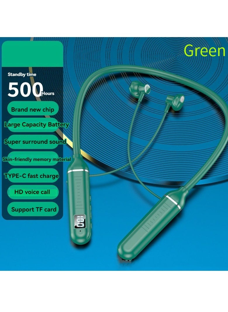 Generic Wireless neck-mounted Bluetooth headset battery display ultra-long standby neck-mounted sports headset green  - Image 1